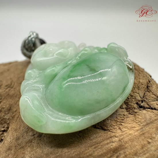 【肌容雪】天然緬甸A貨翠綠彌勒佛翡翠吊墜繩 編號347