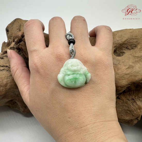 【肌容雪】天然緬甸A貨翠綠彌勒佛翡翠吊墜繩 編號347