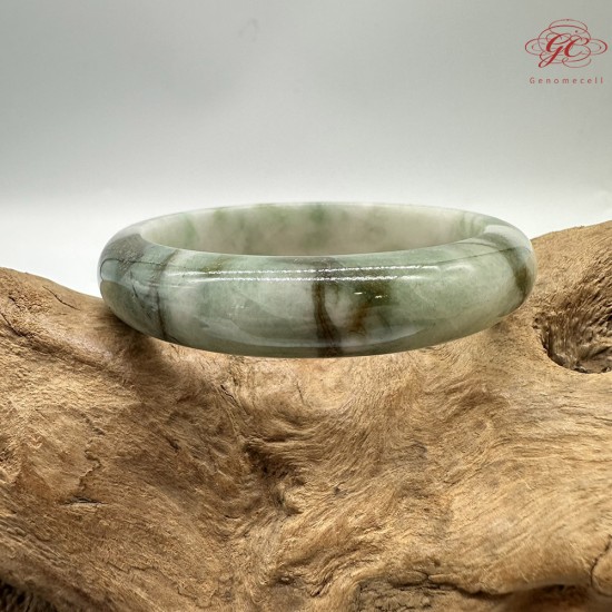 【肌容雪】天然緬甸A貨翡翠飄花平安鐲 編號355(鐲圍54.9mm#17號)