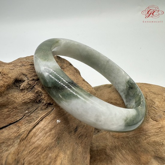 【肌容雪】天然緬甸A貨翡翠白底綠花平安鐲 編號357(鐲圍53.7mm#17號)