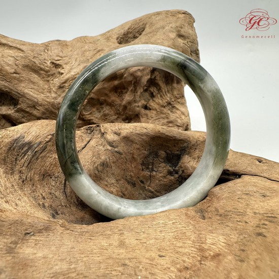 【肌容雪】天然緬甸A貨翡翠白底綠花平安鐲 編號357(鐲圍53.7mm#17號)