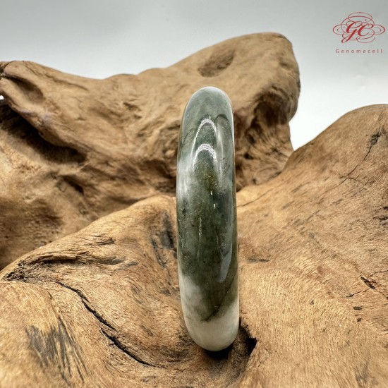 【肌容雪】天然緬甸A貨翡翠白底綠花平安鐲 編號357(鐲圍53.7mm#17號)