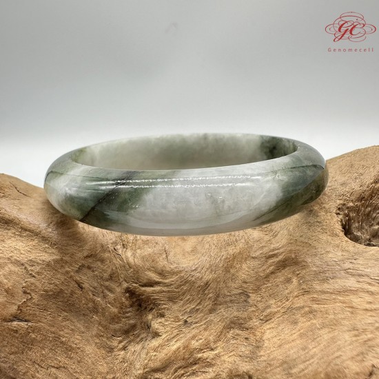 【肌容雪】天然緬甸A貨翡翠白底綠花平安鐲 編號357(鐲圍53.7mm#17號)