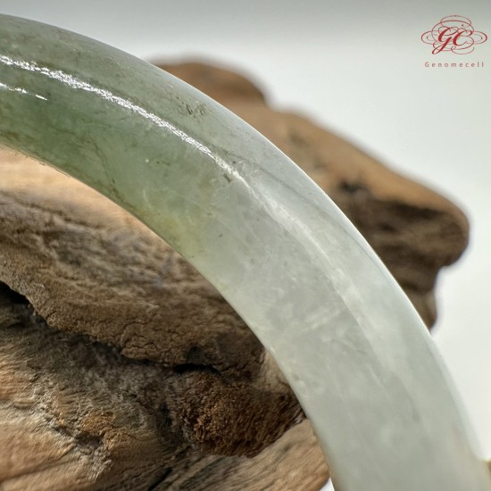 【肌容雪】天然緬甸A貨翡翠白底綠花平安鐲 編號357(鐲圍53.7mm#17號)