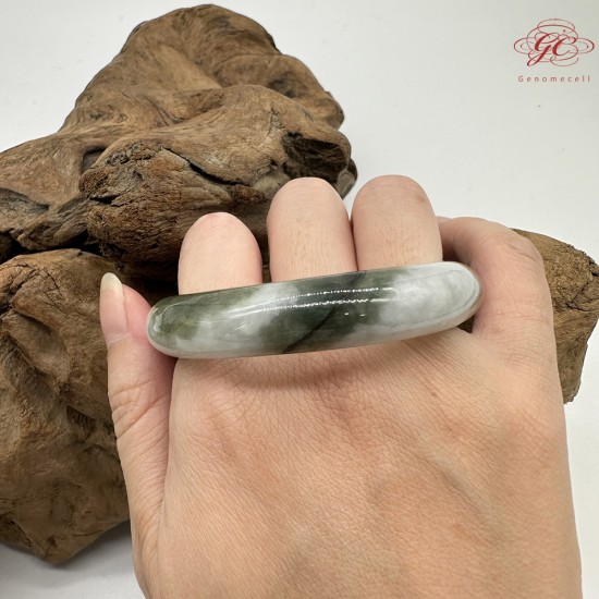 【肌容雪】天然緬甸A貨翡翠白底綠花平安鐲 編號357(鐲圍53.7mm#17號)