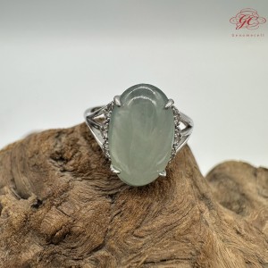 【肌容雪】天然緬甸A貨晴綠大蛋面鑲崁可調節戒指 編號365(戒圍19.0mm#15號)