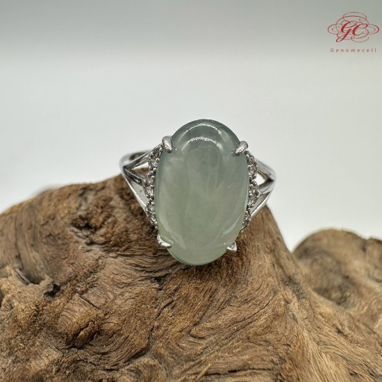 【肌容雪】天然緬甸A貨晴綠大蛋面鑲崁可調節戒指 編號365(戒圍19.0mm#15號)