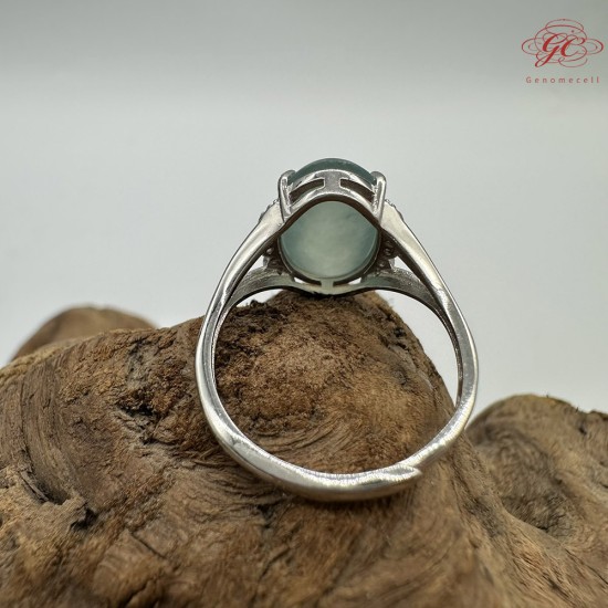 【肌容雪】天然緬甸A貨晴綠大蛋面鑲崁可調節戒指 編號365(戒圍19.0mm#15號)