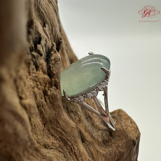 【肌容雪】天然緬甸A貨晴綠大蛋面鑲崁可調節戒指 編號365(戒圍19.0mm#15號)