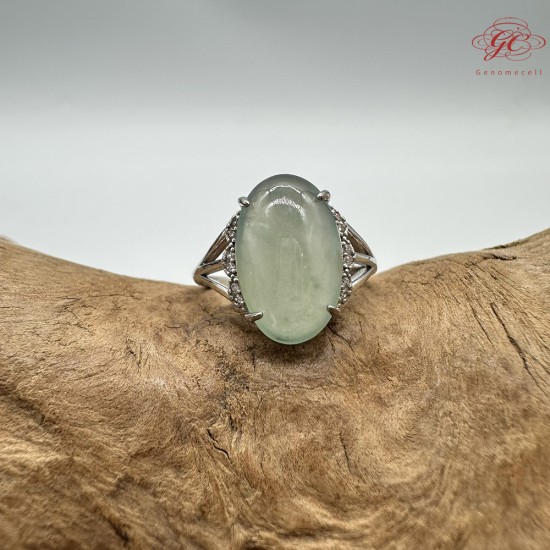 【肌容雪】天然緬甸A貨晴綠大蛋面鑲崁可調節戒指 編號365(戒圍19.0mm#15號)