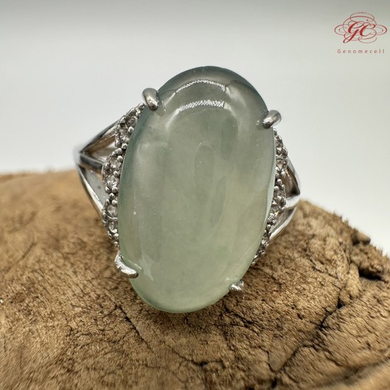 【肌容雪】天然緬甸A貨晴綠大蛋面鑲崁可調節戒指 編號365(戒圍19.0mm#15號)