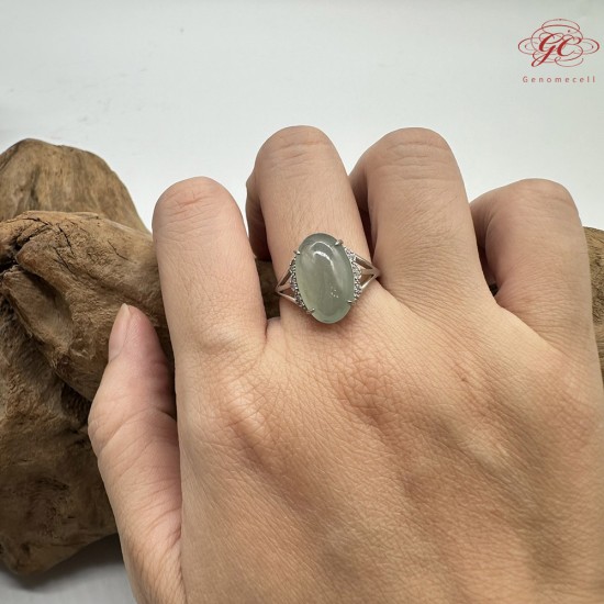 【肌容雪】天然緬甸A貨晴綠大蛋面鑲崁可調節戒指 編號365(戒圍19.0mm#15號)