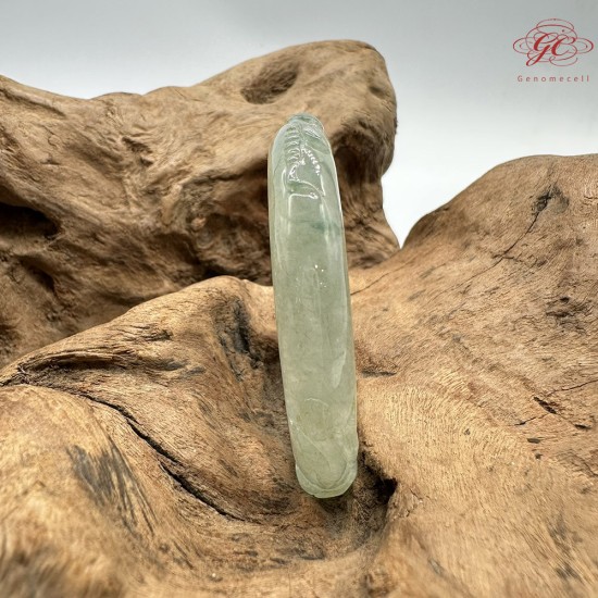 【肌容雪】天然緬甸A貨冰綠飄花翡翠雕花貴妃鐲 編號411(鐲圍58.2mm#18.5號)