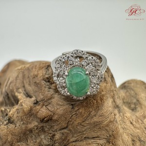 【肌容雪】天然緬甸A貨綠翡翠鑲鑽花瓣可調節戒指 編號416(戒圍17.6mm#12號)