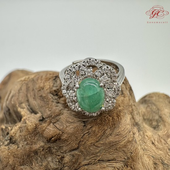 【肌容雪】天然緬甸A貨綠翡翠鑲鑽花瓣可調節戒指 編號416(戒圍17.6mm#12號)