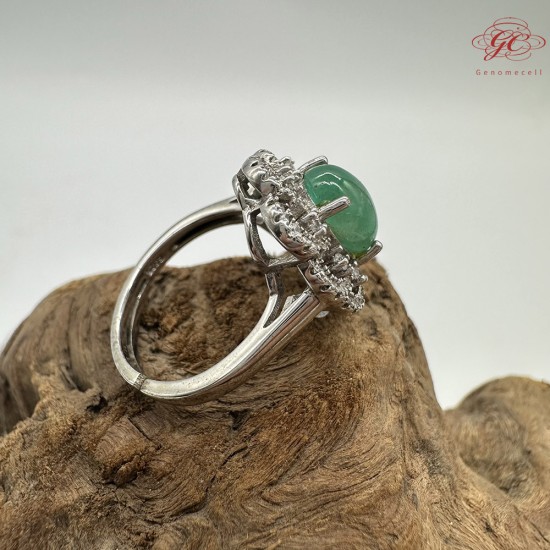 【肌容雪】天然緬甸A貨綠翡翠鑲鑽花瓣可調節戒指 編號416(戒圍17.6mm#12號)