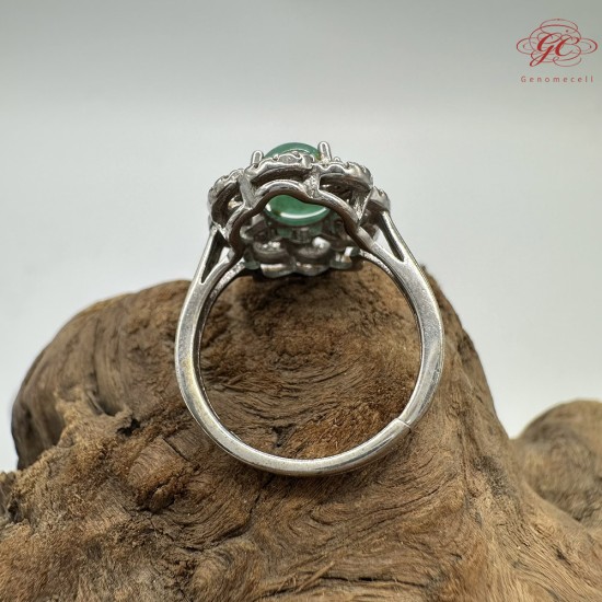 【肌容雪】天然緬甸A貨綠翡翠鑲鑽花瓣可調節戒指 編號416(戒圍17.6mm#12號)