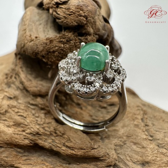 【肌容雪】天然緬甸A貨綠翡翠鑲鑽花瓣可調節戒指 編號416(戒圍17.6mm#12號)