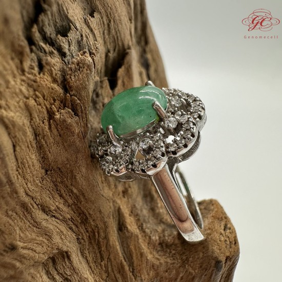 【肌容雪】天然緬甸A貨綠翡翠鑲鑽花瓣可調節戒指 編號416(戒圍17.6mm#12號)