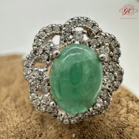 【肌容雪】天然緬甸A貨綠翡翠鑲鑽花瓣可調節戒指 編號416(戒圍17.6mm#12號)