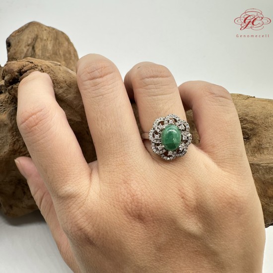 【肌容雪】天然緬甸A貨綠翡翠鑲鑽花瓣可調節戒指 編號416(戒圍17.6mm#12號)