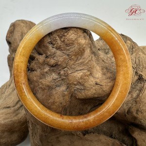 【肌容雪】天然緬甸A貨紫底黃翡翠圓條手鐲 編號420(鐲圍55.4mm#17.5號)