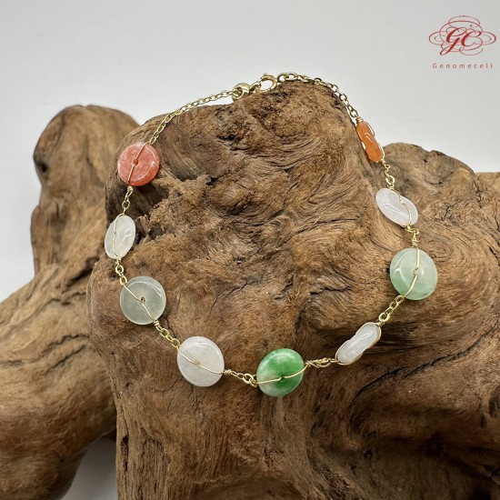 【肌容雪】天然緬甸A貨多彩翡翠平安扣手鍊 編號423