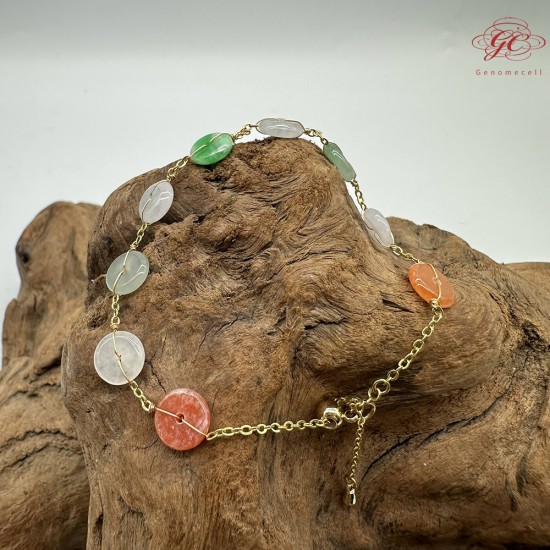 【肌容雪】天然緬甸A貨多彩翡翠平安扣手鍊 編號423