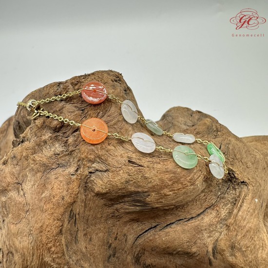 【肌容雪】天然緬甸A貨多彩翡翠平安扣手鍊 編號423