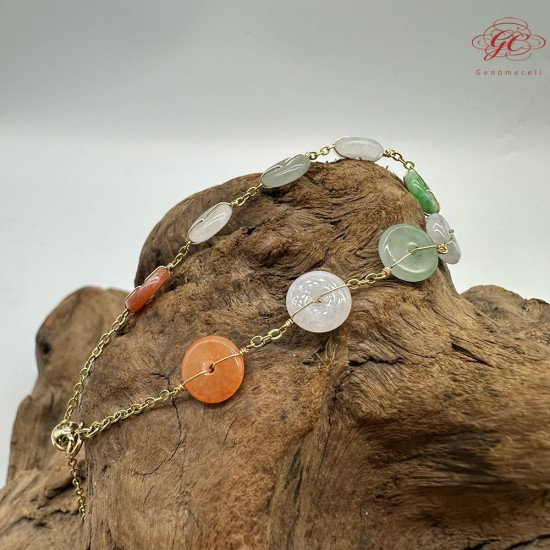 【肌容雪】天然緬甸A貨多彩翡翠平安扣手鍊 編號423