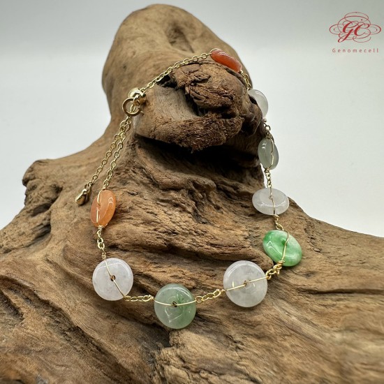 【肌容雪】天然緬甸A貨多彩翡翠平安扣手鍊 編號423