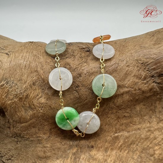 【肌容雪】天然緬甸A貨多彩翡翠平安扣手鍊 編號423