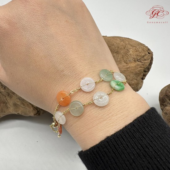 【肌容雪】天然緬甸A貨多彩翡翠平安扣手鍊 編號423