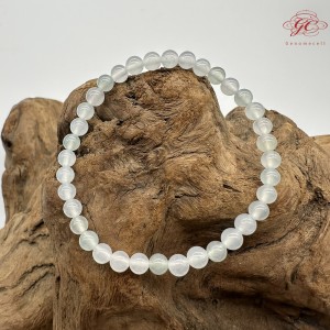 【肌容雪】天然緬甸A貨白月光淡綠翡翠圓珠單圈手串 編號425