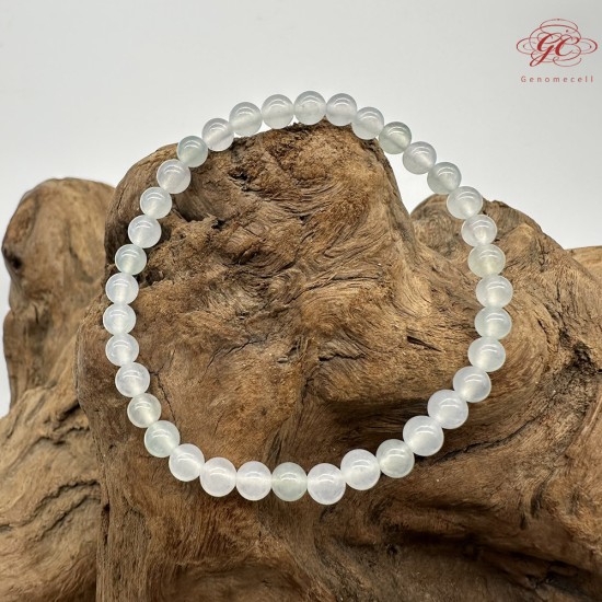 【肌容雪】天然緬甸A貨白月光淡綠翡翠圓珠單圈手串 編號425