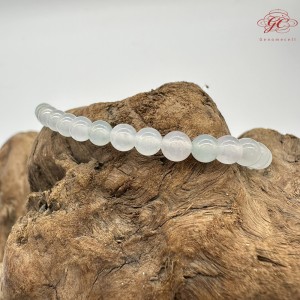 【肌容雪】天然緬甸A貨白月光淡綠翡翠圓珠單圈手串 編號425