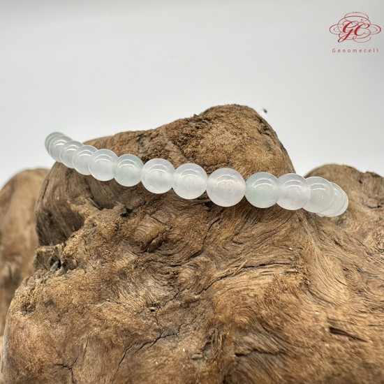 【肌容雪】天然緬甸A貨白月光淡綠翡翠圓珠單圈手串 編號425