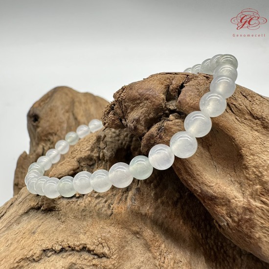 【肌容雪】天然緬甸A貨白月光淡綠翡翠圓珠單圈手串 編號425