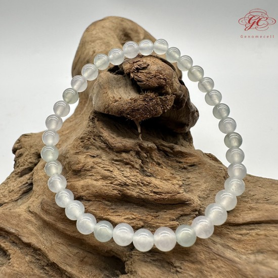 【肌容雪】天然緬甸A貨白月光淡綠翡翠圓珠單圈手串 編號425