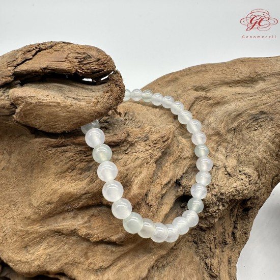 【肌容雪】天然緬甸A貨白月光淡綠翡翠圓珠單圈手串 編號425