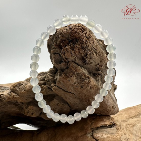 【肌容雪】天然緬甸A貨白月光淡綠翡翠圓珠單圈手串 編號425