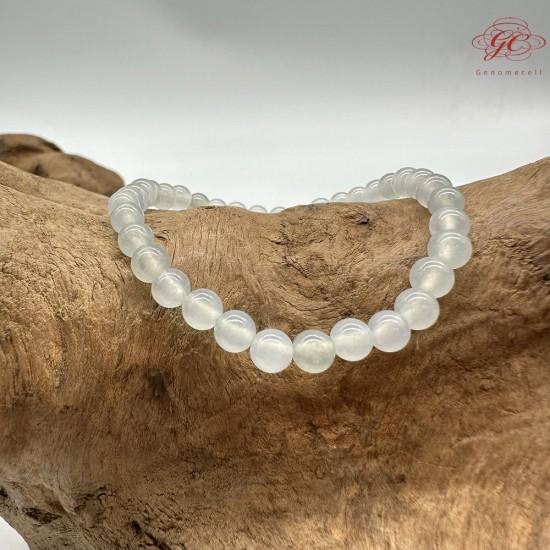 【肌容雪】天然緬甸A貨白月光淡綠翡翠圓珠單圈手串 編號425