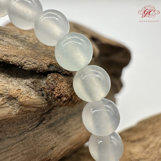 【肌容雪】天然緬甸A貨白月光淡綠翡翠圓珠單圈手串 編號425