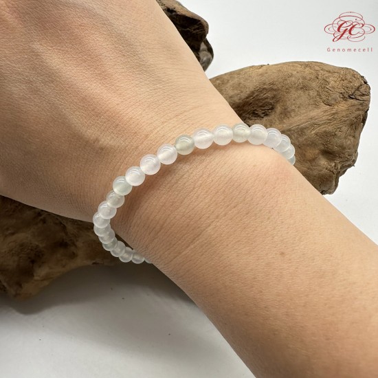 【肌容雪】天然緬甸A貨白月光淡綠翡翠圓珠單圈手串 編號425