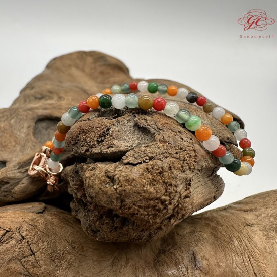 【肌容雪】天然緬甸A貨多寶翡翠彩珠單圈手串 編號426