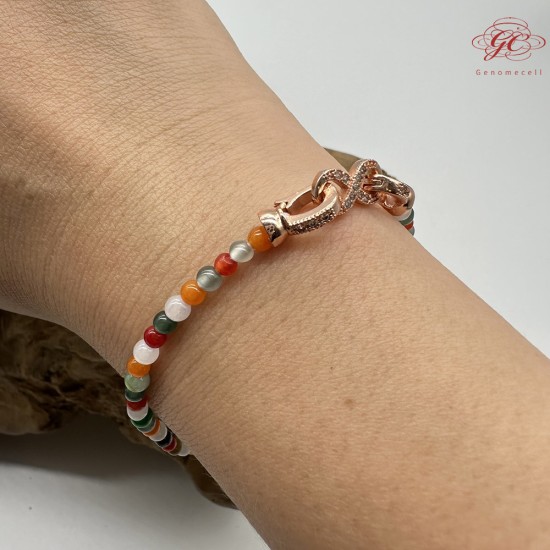 【肌容雪】天然緬甸A貨多寶翡翠彩珠單圈手串 編號426