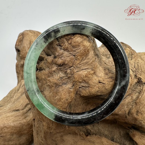 【肌容雪】天然緬甸A貨翡翠冰種綠飄花烏雞美人條手鐲 編號428(鐲圍54.6mm#17號)