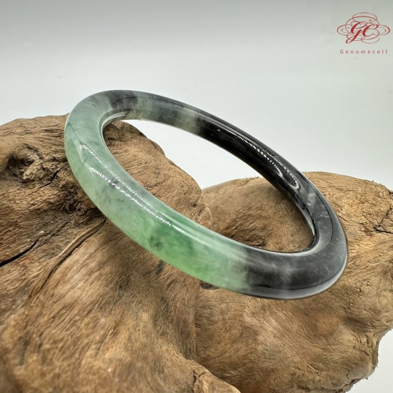 【肌容雪】天然緬甸A貨翡翠冰種綠飄花烏雞美人條手鐲 編號428(鐲圍54.6mm#17號)