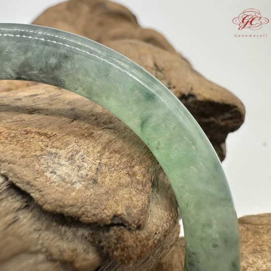 【肌容雪】天然緬甸A貨翡翠冰種綠飄花烏雞美人條手鐲 編號428(鐲圍54.6mm#17號)