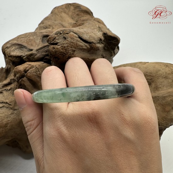 【肌容雪】天然緬甸A貨翡翠冰種綠飄花烏雞美人條手鐲 編號428(鐲圍54.6mm#17號)